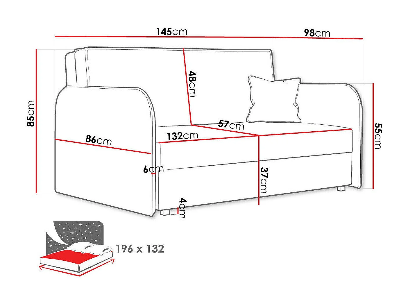 Canapé convertible Columbus 123, Disponible, 85x145x98cm, Mobilier déjà assemblé