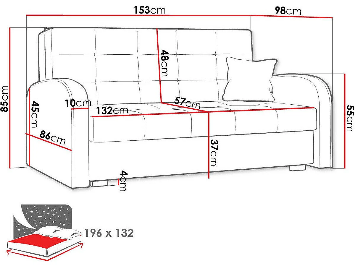 Sofá-cama Columbus 116, Almacenaje, 85x153x98cm, Muebles ya montados