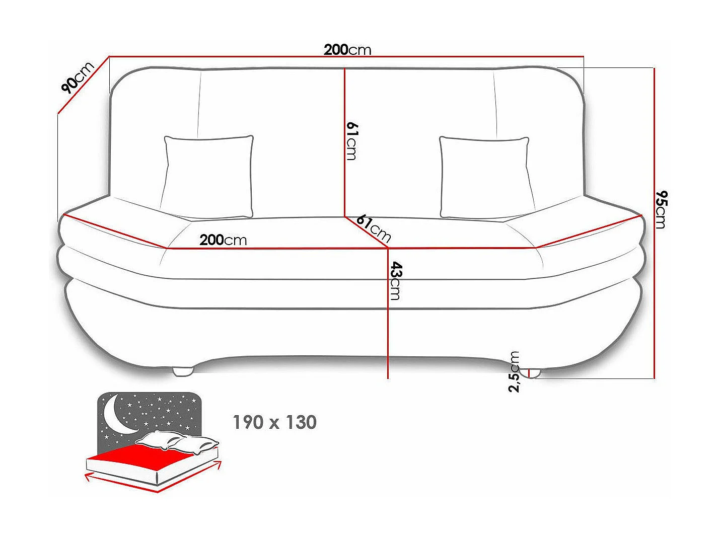 Sofá-cama Comfivo 234, Almacenaje, 95x200x90cm, Muebles ya montados