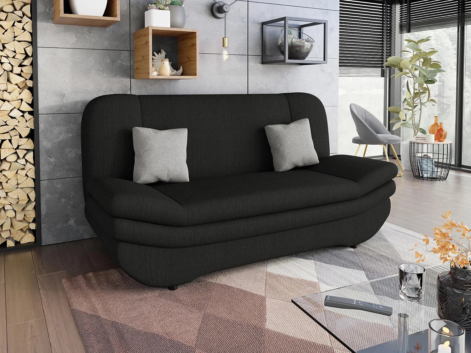 Canapé convertible clic-clac 2 places en tissu gris 95x200x90 cm