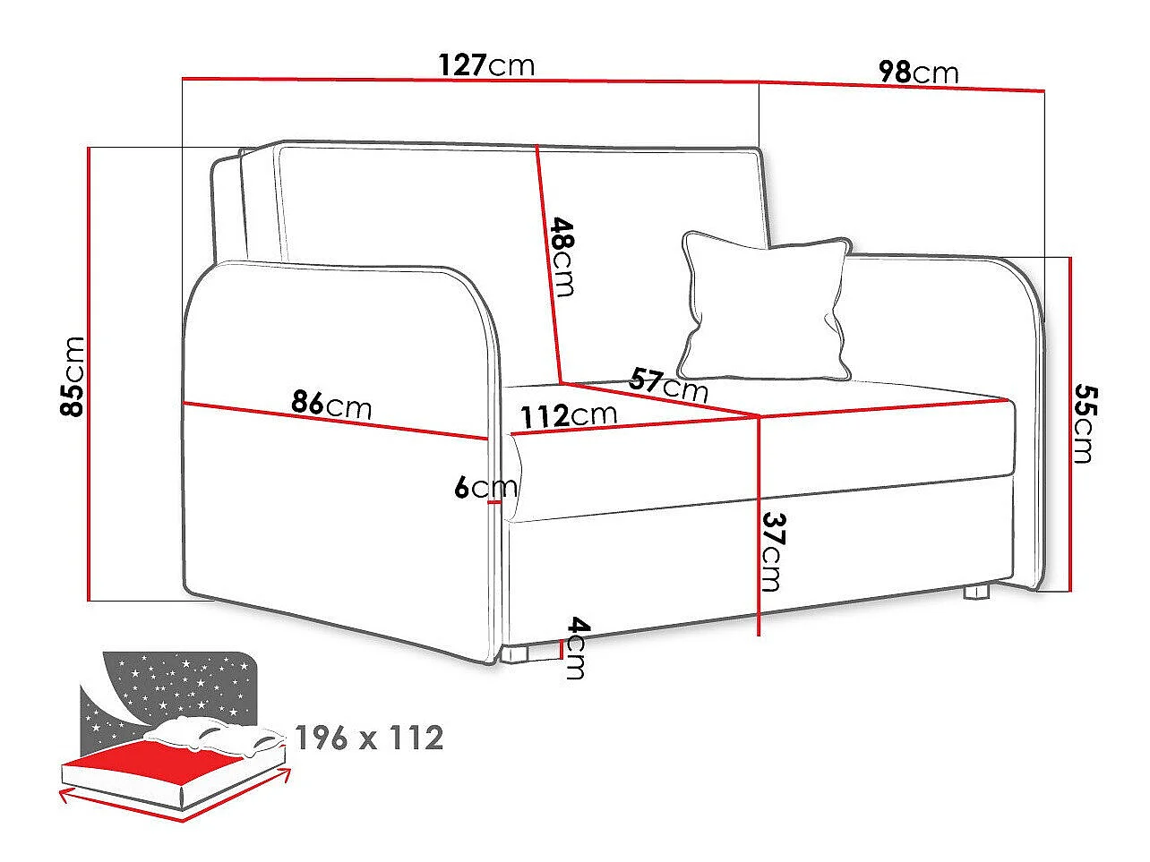 Sofá cama Lirael II, Almacenaje, Muebles ya montados, 9x13x10cm