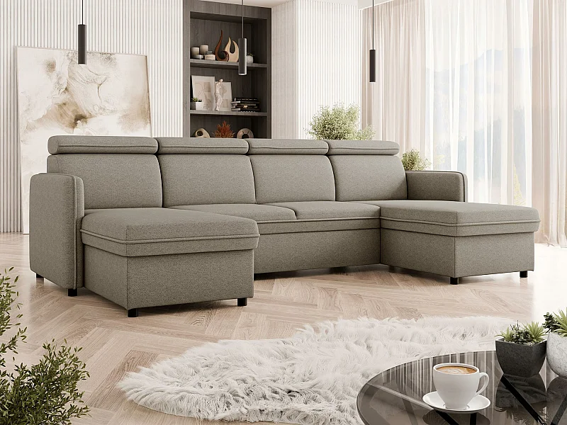 Sofá rinconero Temple 130, De color marrón claro, Función de descanso, Almacenaje, 284cm