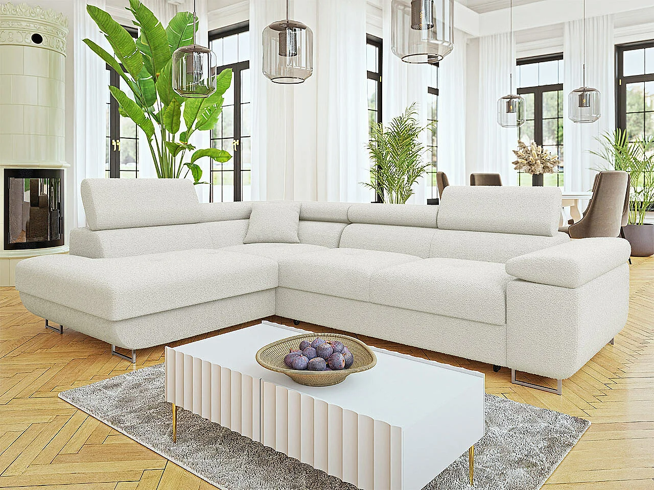 Sofá rinconero Comfivo Eliferu 101, De color marrón claro, Función de descanso, 274x203cm