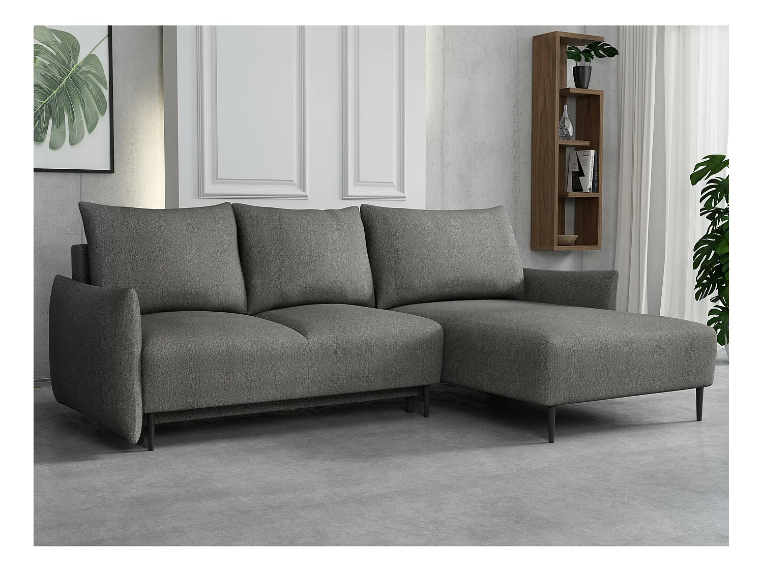 Canapé d'angle Columbus 224, Gris, Fonction de couchage, Boîte de literie, 240x160x88cm
