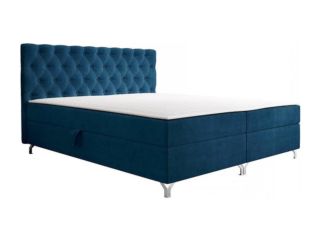 Lit continental Memphis 141, Continental, Double, Bleu, 140x200, Sommier à lattes, 146cm