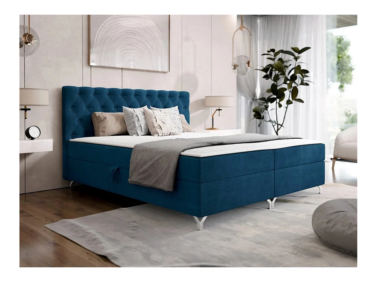 Cama continental Memphis 141, Casal, Azul, Estrados de cama