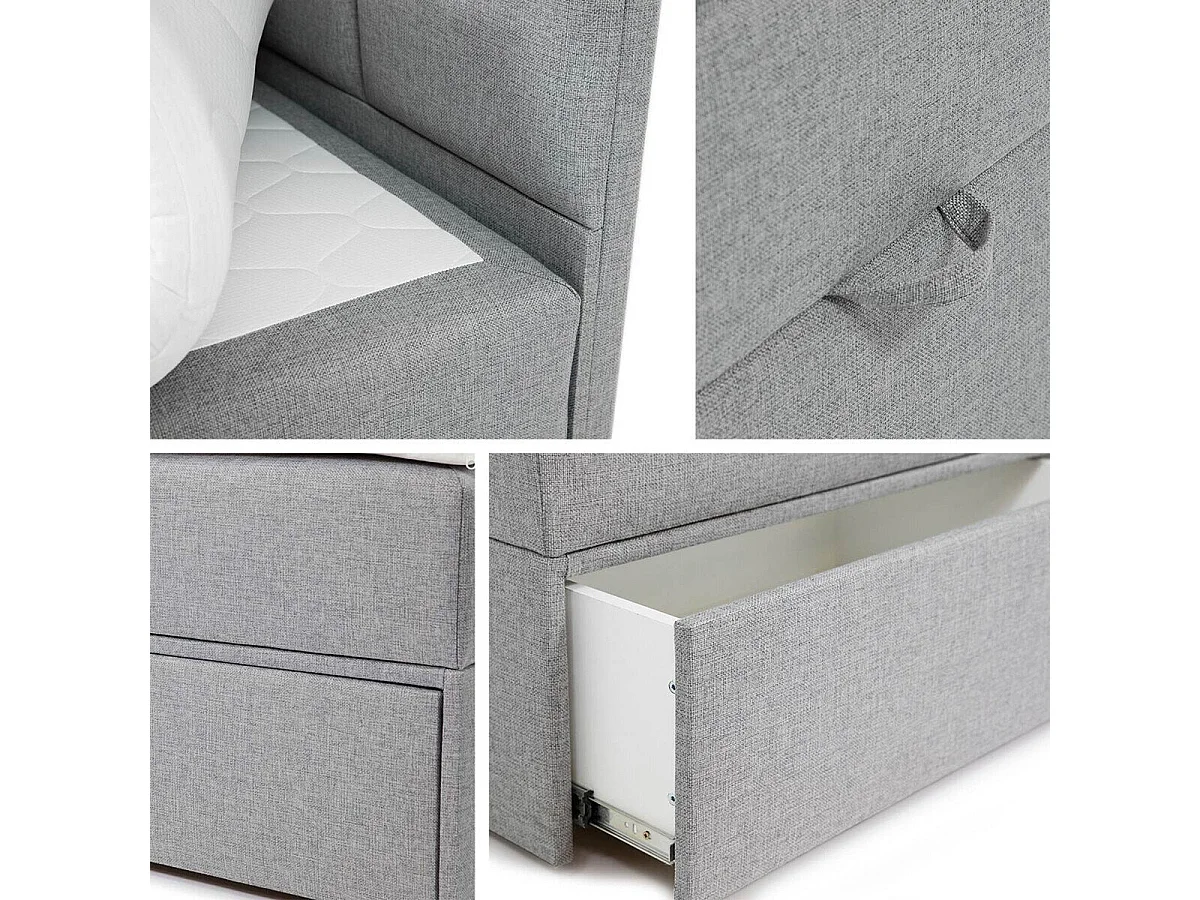 Cama continental Eugene 100, Individuales, Continental, Gris, 100x200, Tapiz, Somieres,