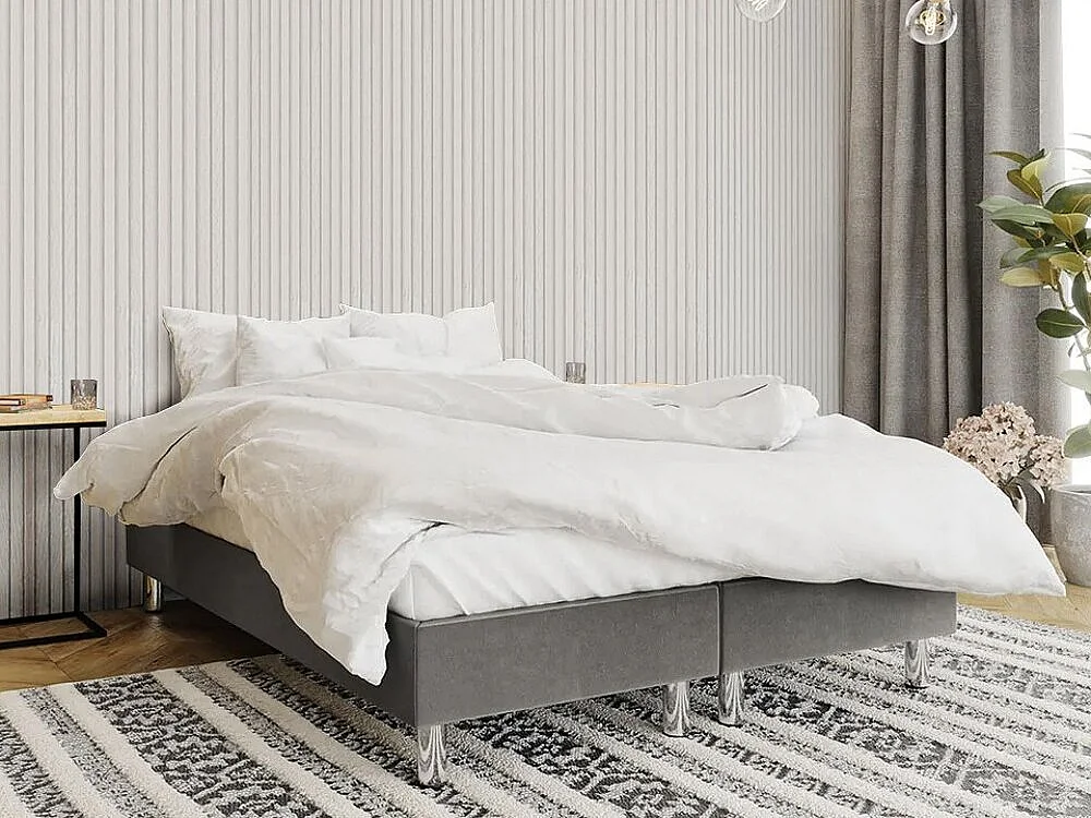 Cama continental Logan 101, Continental, Doble, Gris, 160x200, Tapiz, Somieres, 160x200cm