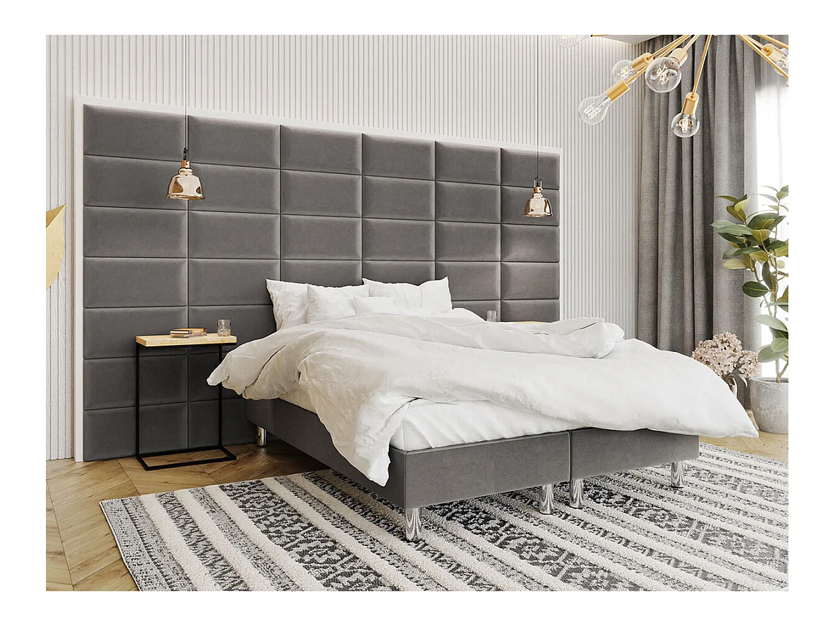Lit continental Logan 101, Continental, Double, Gris, 160x200, Tapisserie, 160x200x47cm