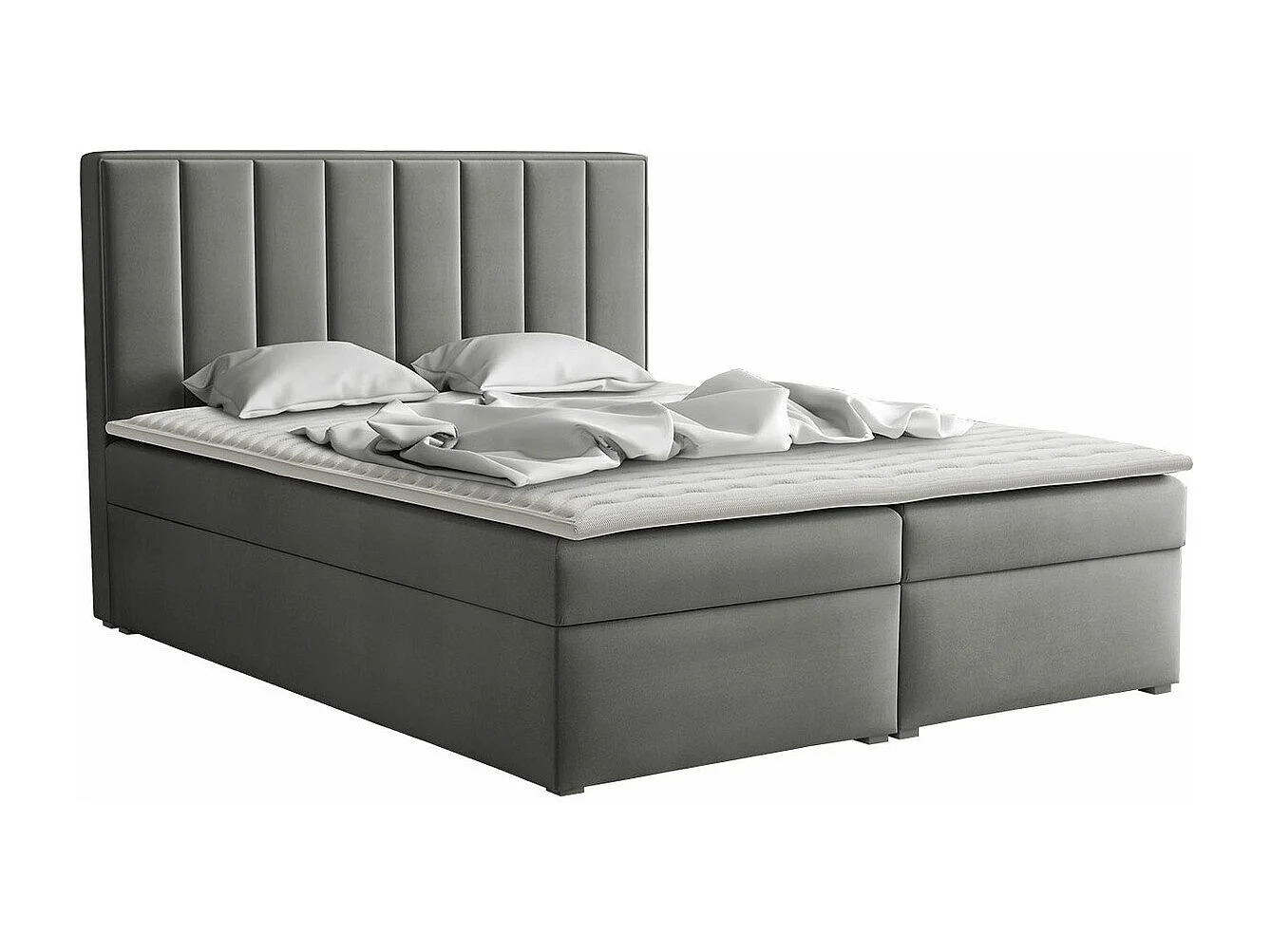 Lit continental Pomona 116, Double, Continental, Gris, 180x200, Tapisserie, 180x215x115cm