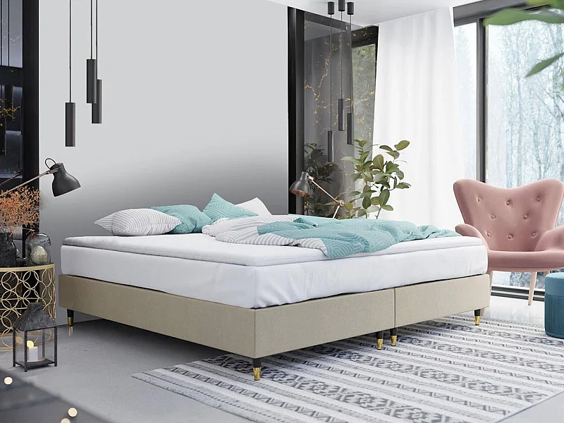Lit continental Logan 109, Double, Continental, Brun clair, 180x200, Tissu, Disponible,