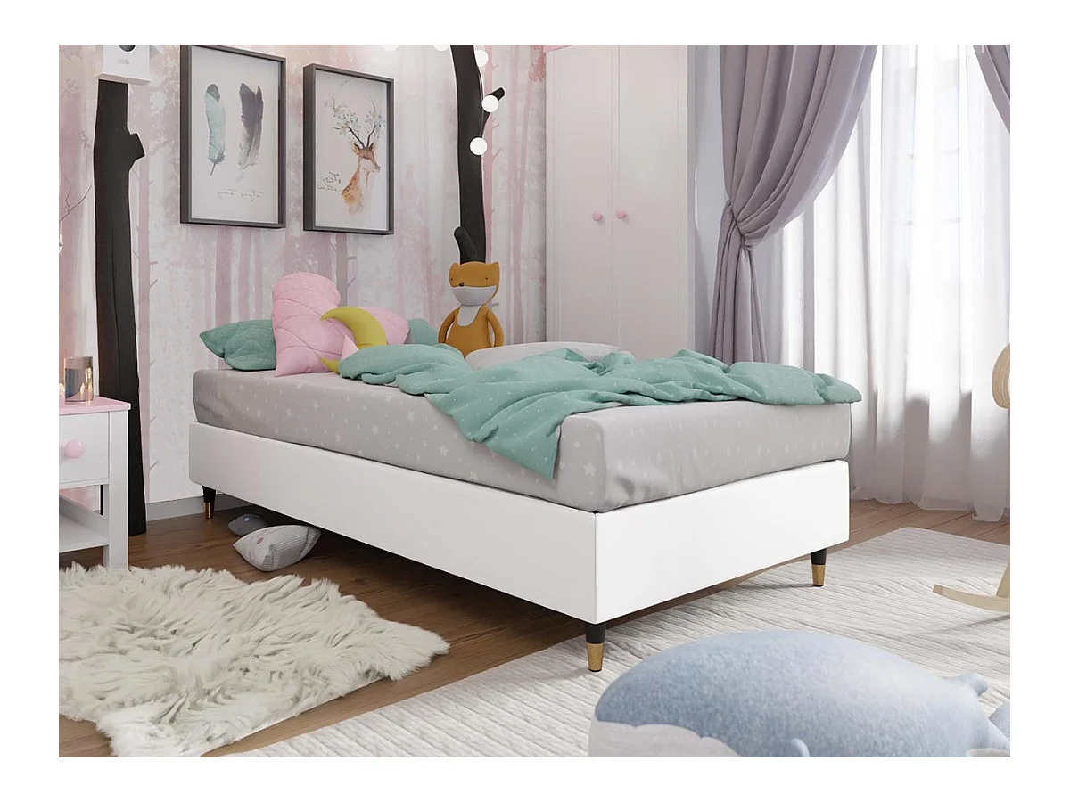 Lit continental Logan 108, Continental, Unique, Blanc, 80x200, Faux cuir, 80x200x47cm