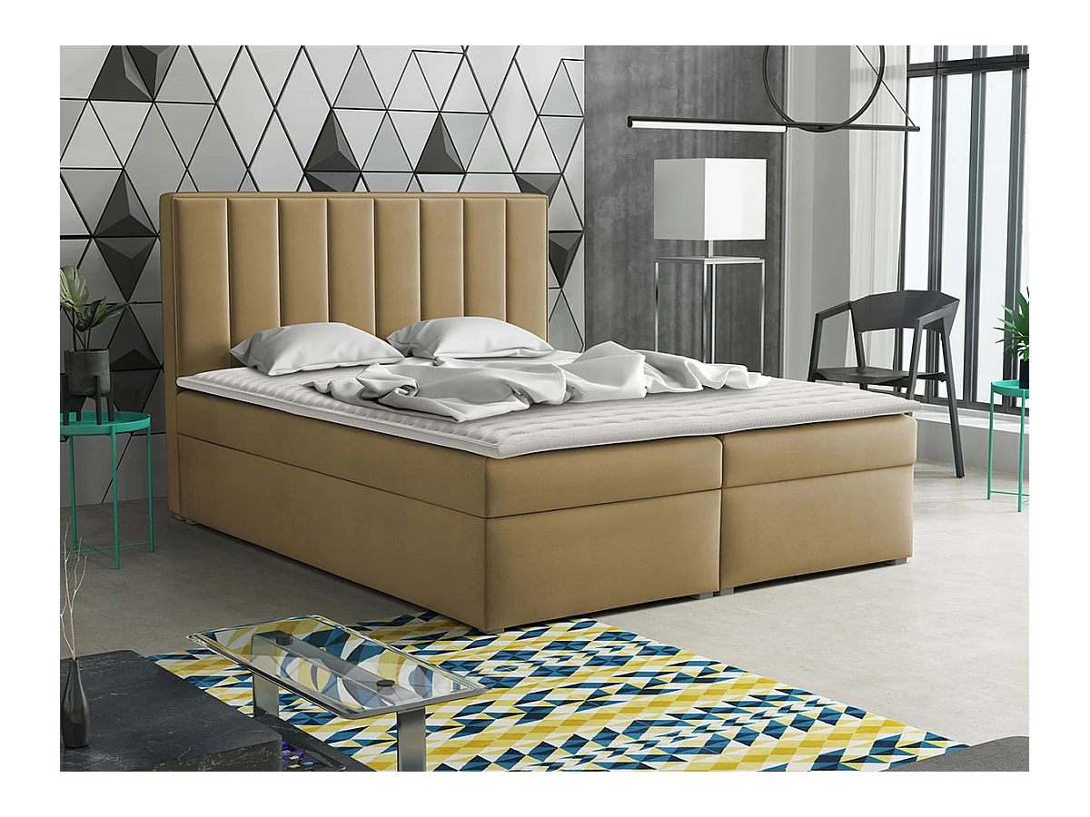 Lit continental Pomona 116, Continental, Double, Brun clair, 160x200, Tapisserie, 160cm