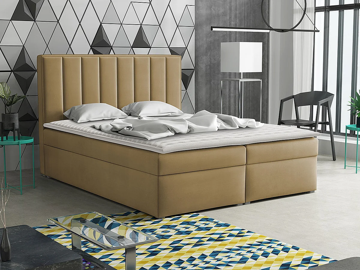 Lit continental Pomona 116, Continental, Double, Brun clair, 160x200, Tissu, Disponible,