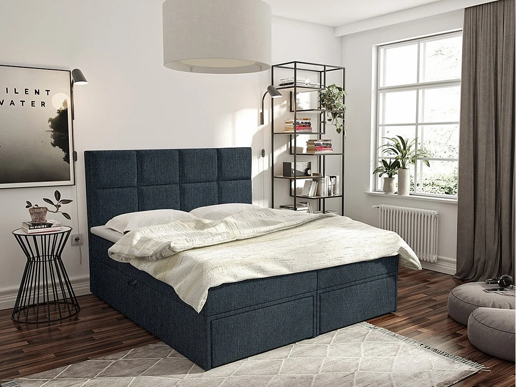 Cama continental Eugene 101, Doble, Continental, Negro, 160x200, Tapiz, Somieres, 160cm