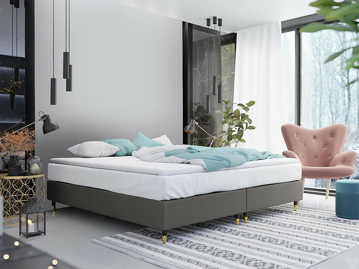 Lit continental Logan 109, Double, Continental, Gris, 180x200, Tissu, Disponible, 180cm