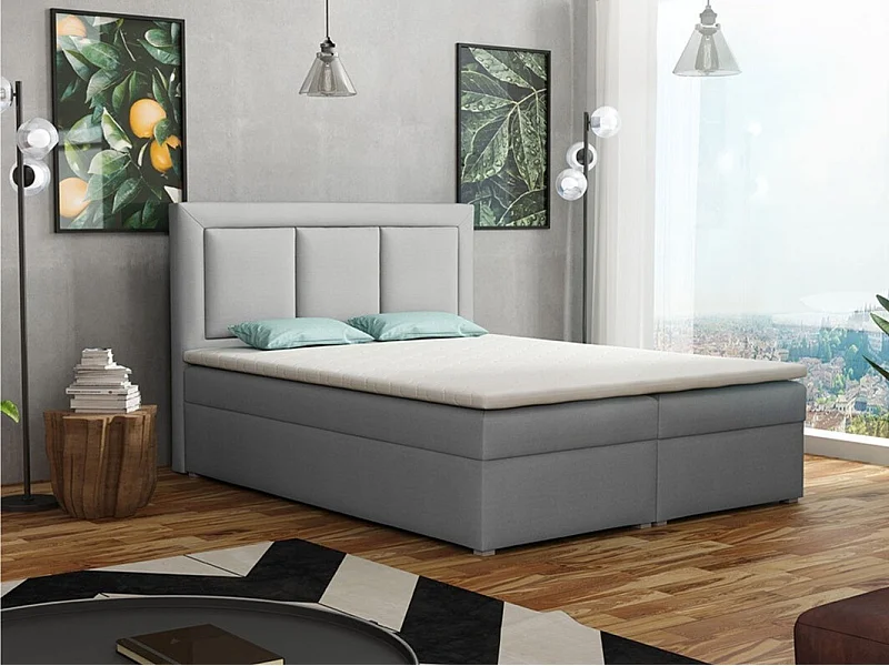 Lit continental Pomona 112, Continental, Double, Gris, 160x200, Tissu, Disponible, 160cm