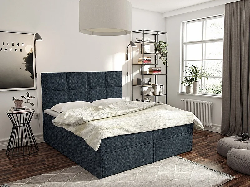 Cama continental Eugene 101, Doble, Continental, Negro, 200x200, Tapiz, Somieres, 200cm