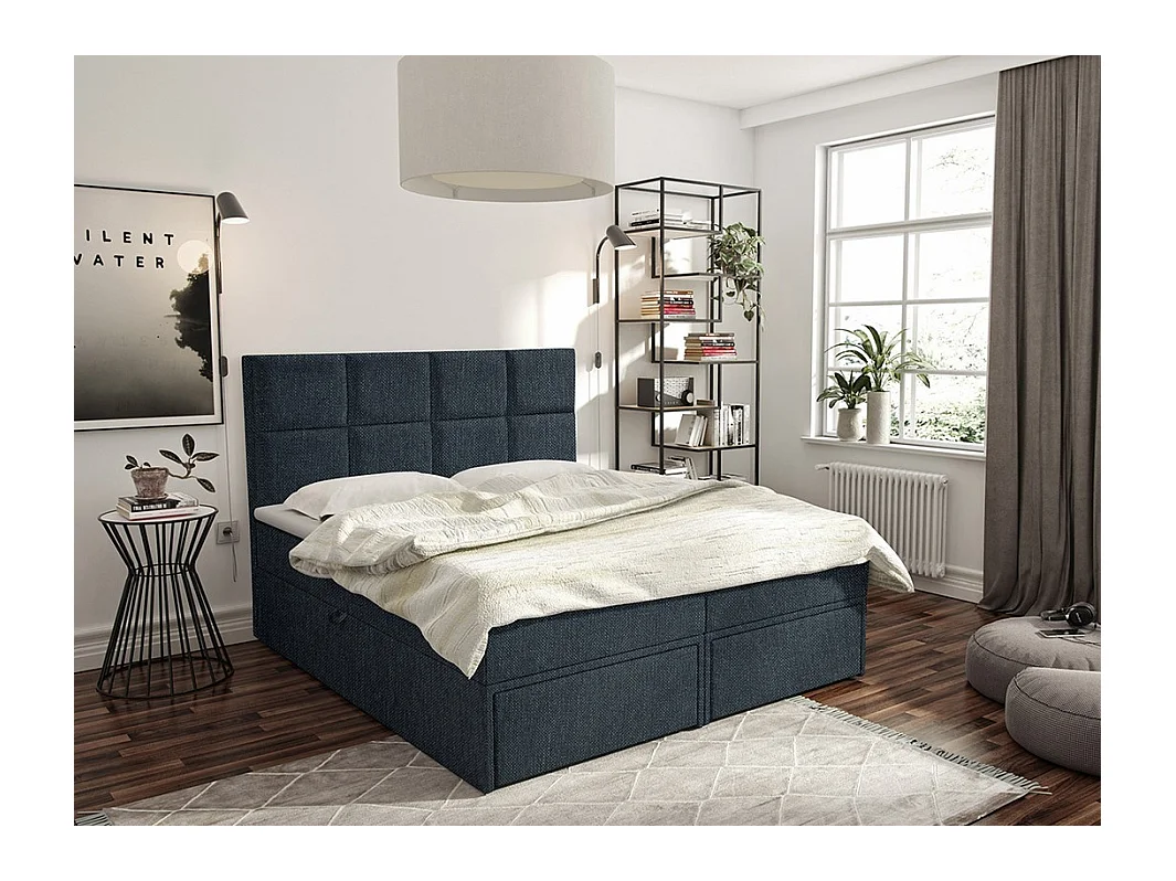 Cama continental Eugene 101, Casal, Preto, Tecido, Estrados de cama