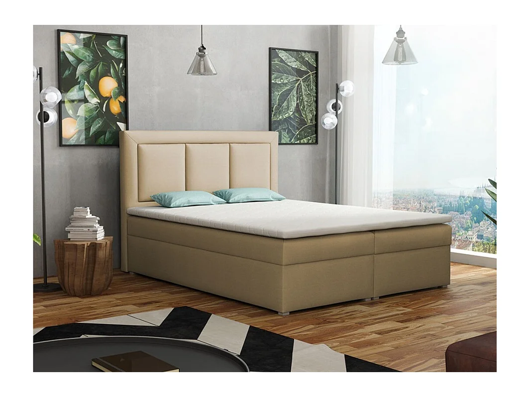 Lit continental Pomona 112, Continental, Double, Brun clair, 160x200, Tapisserie, 160cm