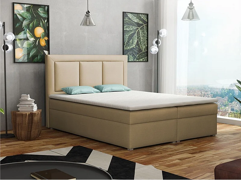Lit continental Pomona 112, Continental, Double, Brun clair, 160x200, Tissu, Disponible,