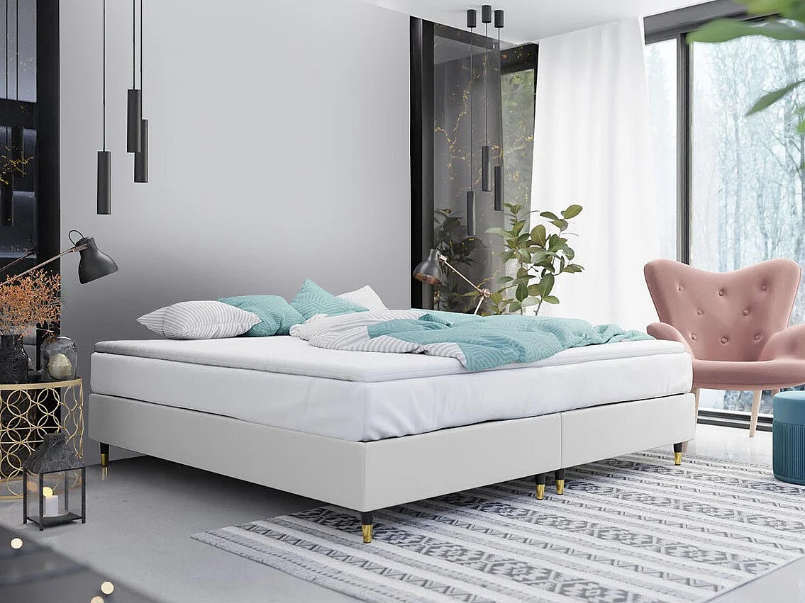 Lit continental Logan 109, Double, Continental, Blanc, 160x200, Faux cuir, Disponible,