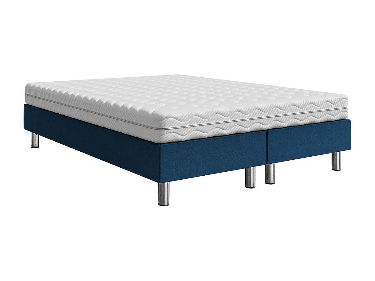 Lit continental Logan 101, Continental, Double, Bleu, 160x200, Tissu, Disponible, 160cm