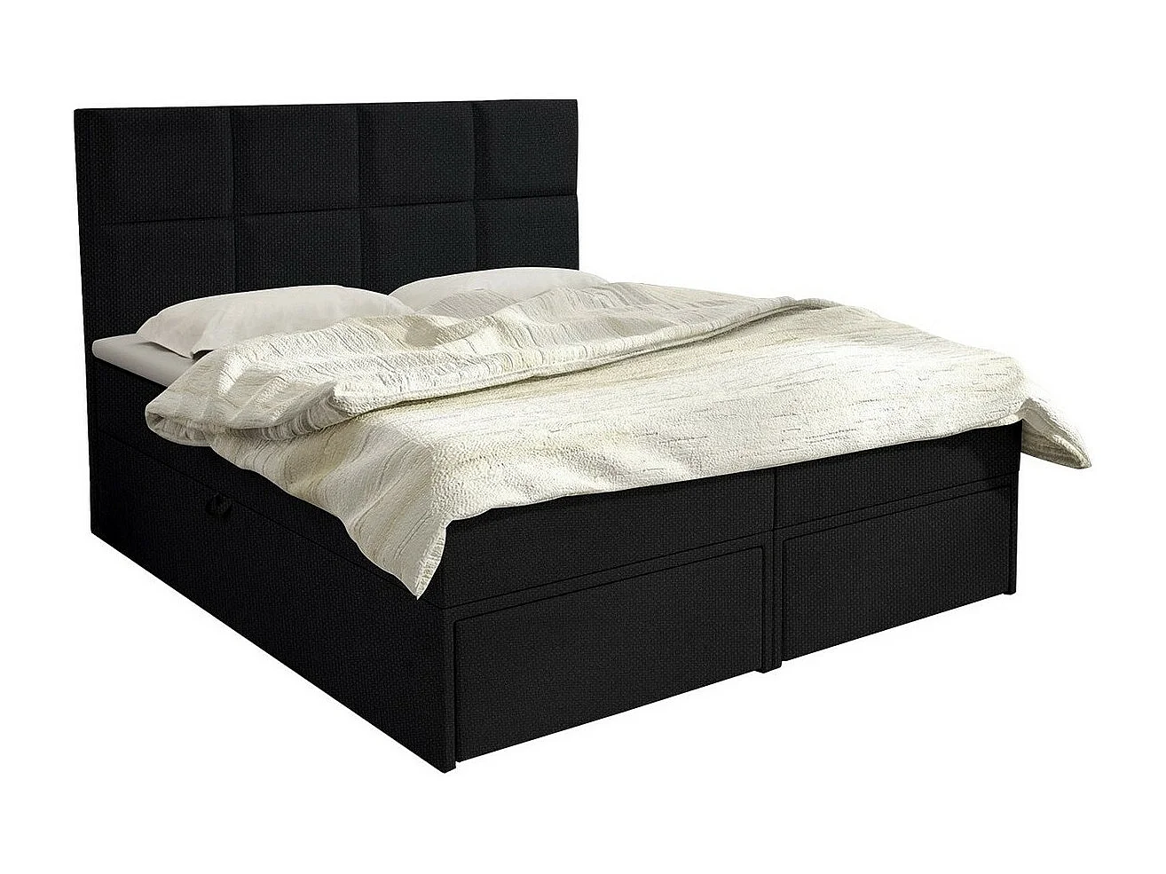 Cama continental Eugene 101, Doble, Continental, Negro, 140x200, Tapiz, Somieres, 140cm