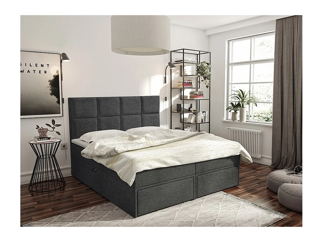 Cama continental Eugene 101, Doble, Continental, Gris, 200x200, Tapiz, Somieres, 200cm