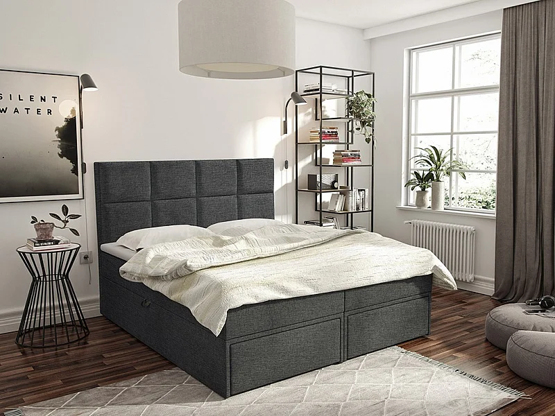 Cama continental Eugene 101, Doble, Continental, Gris, 200x200, Tapiz, Somieres, 200cm