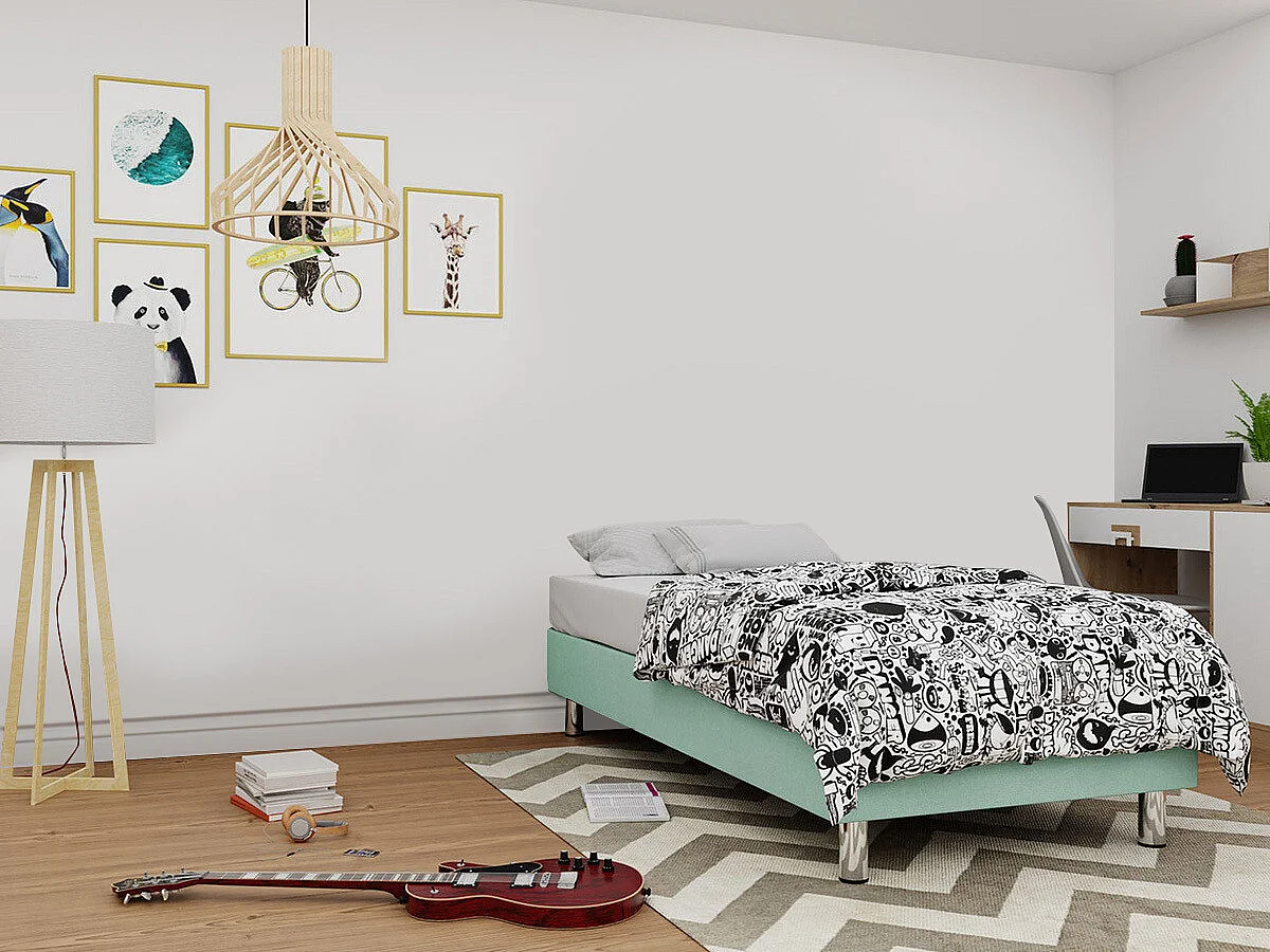 Cama continental Logan 101, Solteiro, Turquesa, Tecido, 12x20x5cm