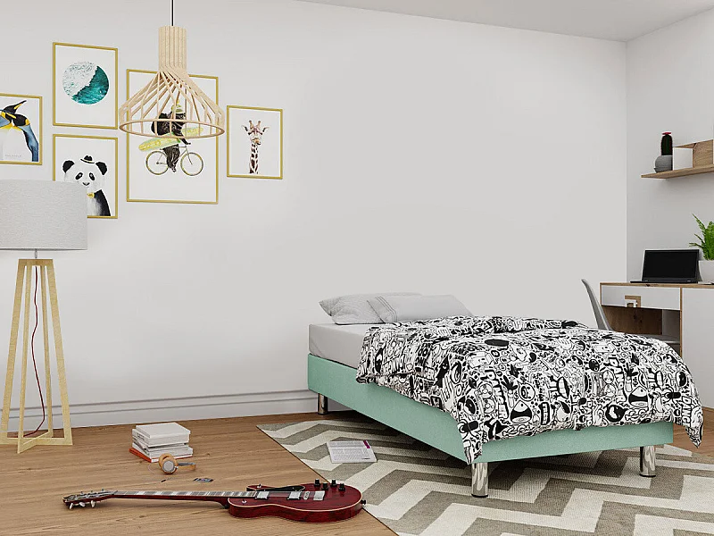 Cama continental Logan 101, Solteiro, Turquesa, Tecido, 12x20x5cm