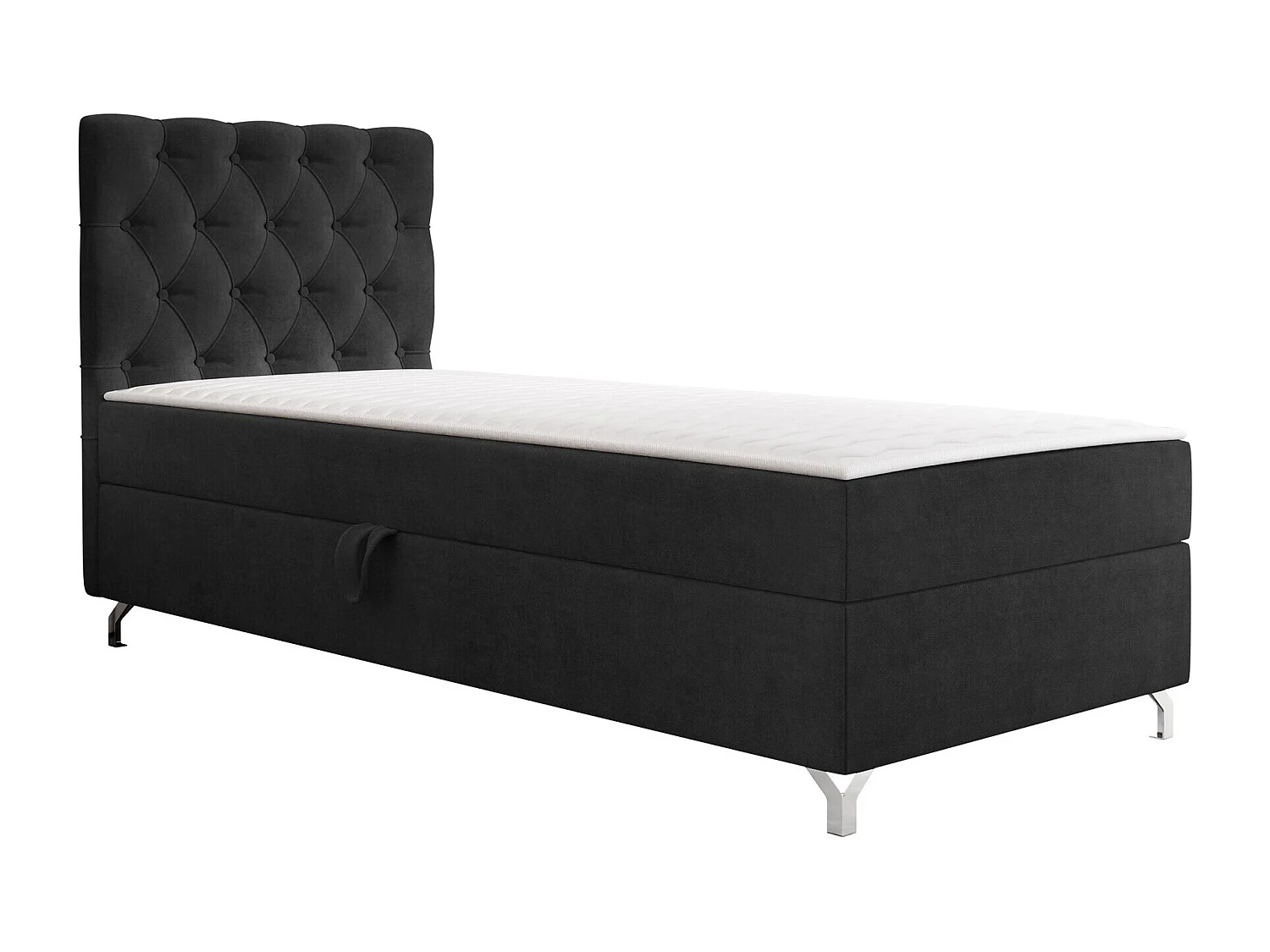 Lit continental Memphis 142, Continental, Unique, Noir, 90x200, Tissu, Disponible, 90cm