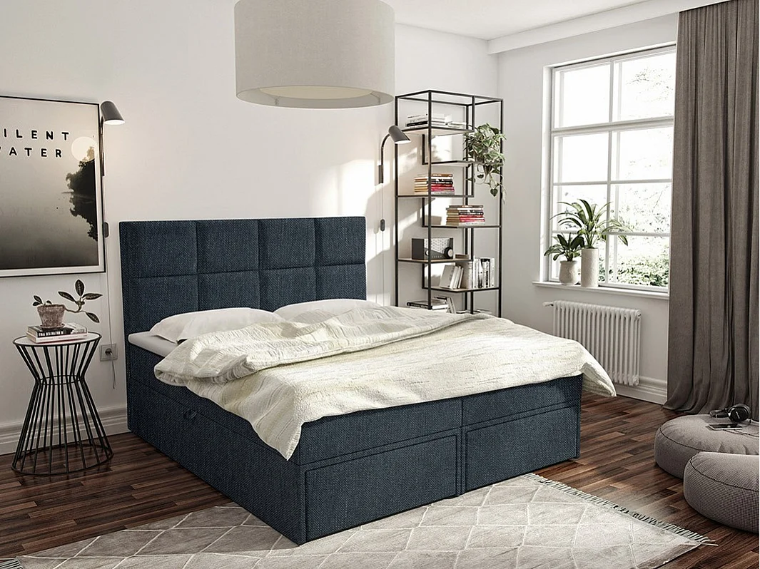 Letto continentale Eugene 101, Doppio, Continentale, Nero, 180x200, Arazzo, 180x207x120cm