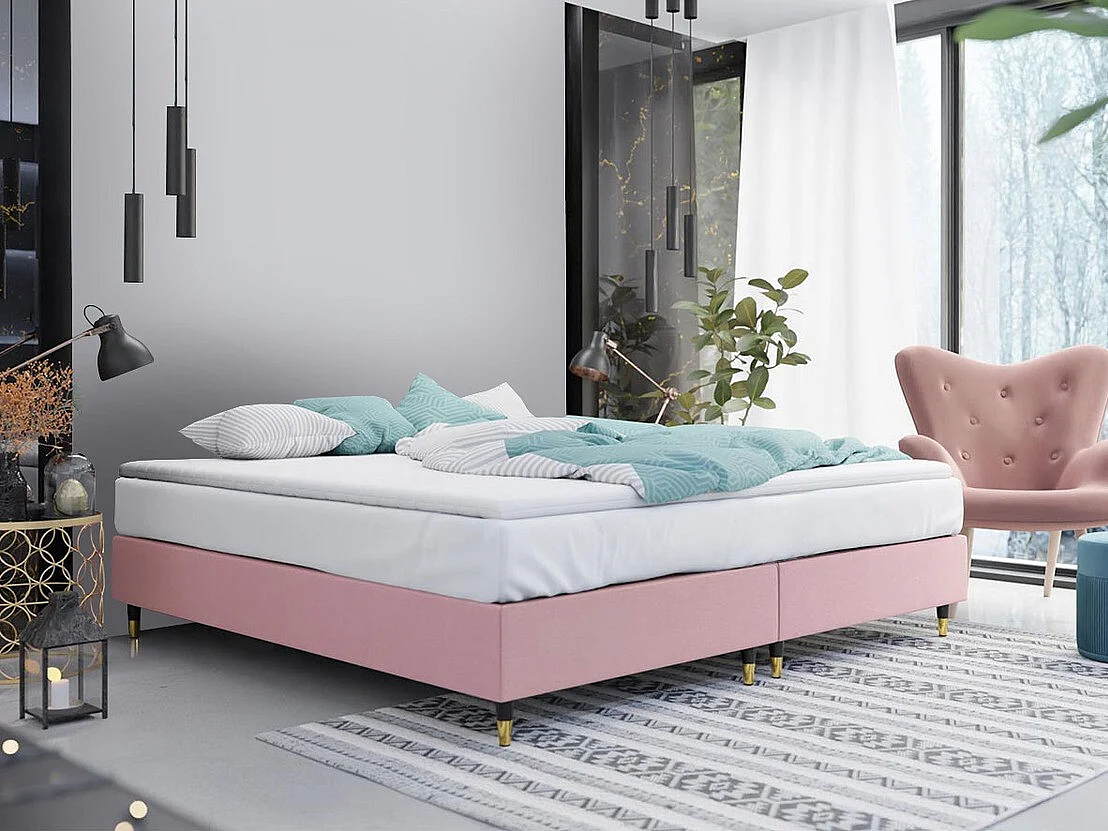 Cama continental Logan 109, Doble, Continental, Rosa, 160x200, Tapiz, Somieres, 160x200cm