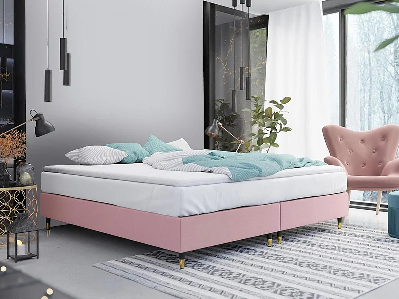 Lit continental Logan 109, Double, Continental, Rose, 160x200, Tissu, Disponible, 160cm