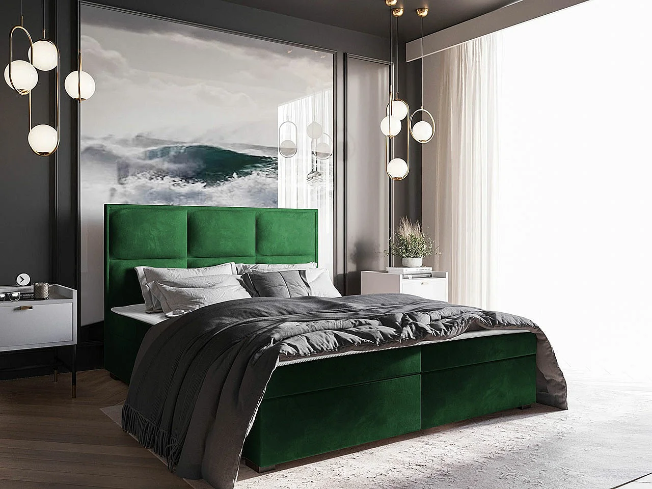 Cama continental Stamford 103, Continental, Doble, Verde, 160x200, Tapiz, Somieres, 160cm