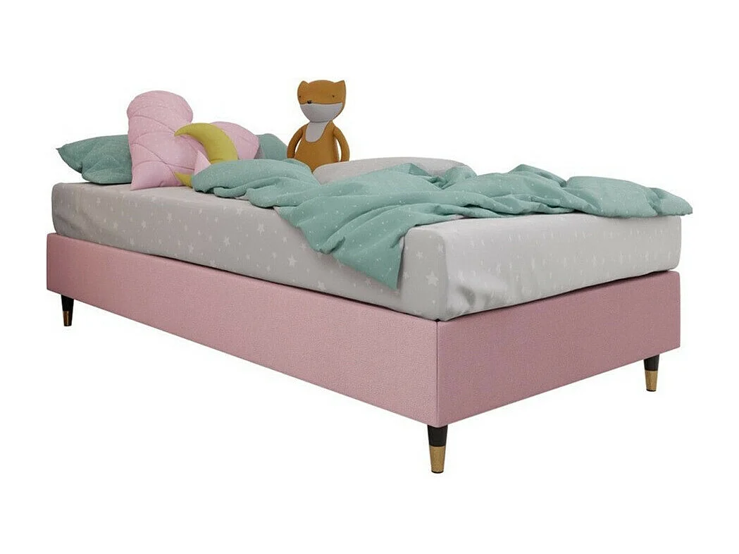 Cama continental Logan 108, Solteiro, Rosé, Tecido, Estrados de cama