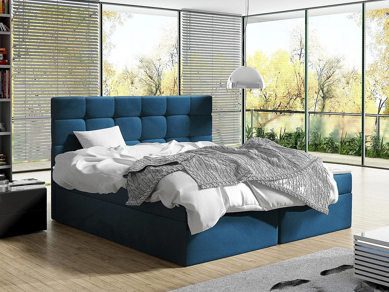 Lit continental Comfivo 196, Double, Continental, Bleu, 160x200, Tissu, Disponible, 163cm