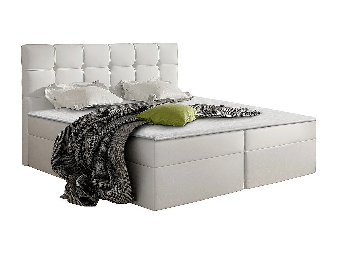 Lit continental Comfivo 195, Continental, Double, Blanc, 160x200, Faux cuir, Disponible,
