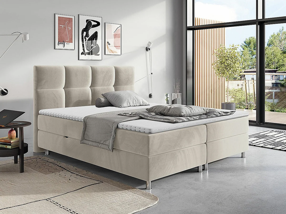 Lit continental ComfiDream 123, Double, Continental, Brun clair, 140x200, Tapisserie,