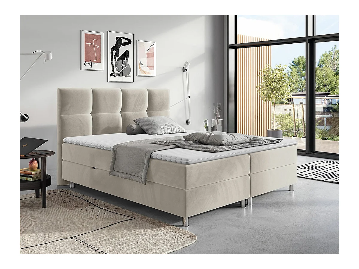 Lit continental ComfiDream 123, Continental, Double, Brun clair, 140x200, Tapisserie,