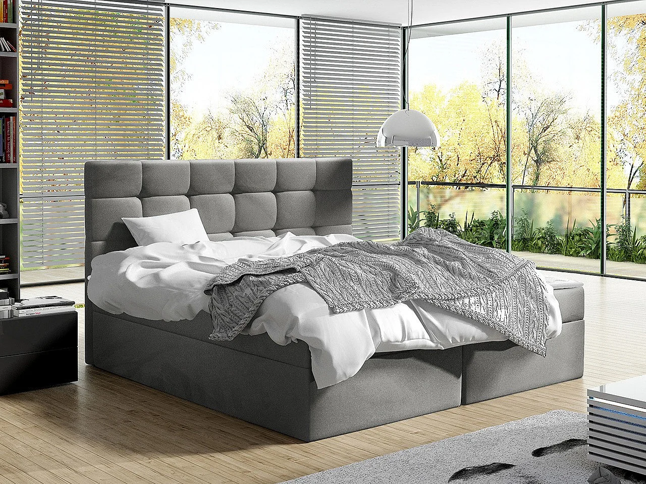 Lit continental Comfivo 196, Double, Continental, Gris, 140x200, Tissu, Disponible, 143cm