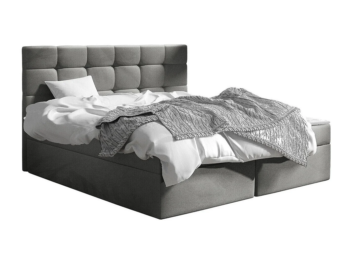 Lit continental Comfivo 196, Double, Continental, Gris, 140x200, Tissu, Disponible, 143cm
