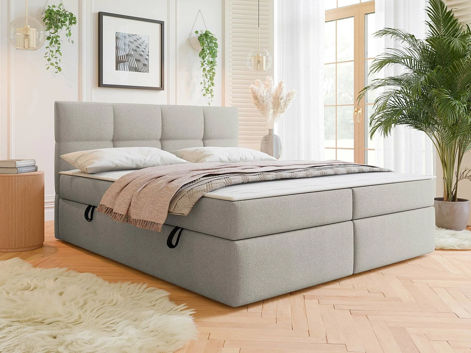 Lit continental ComfiDream 187, Double, Continental, Brun clair, 180x200, Tapisserie,