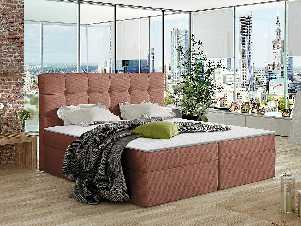 Cama continental Comfivo 195, Continental, Doble, Rosa, 180x200, Tapiz, Somieres, 186cm
