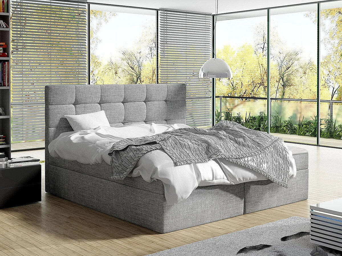 Lit continental Comfivo 196, Double, Continental, Gris, 140x200, Tissu, Disponible, 143cm