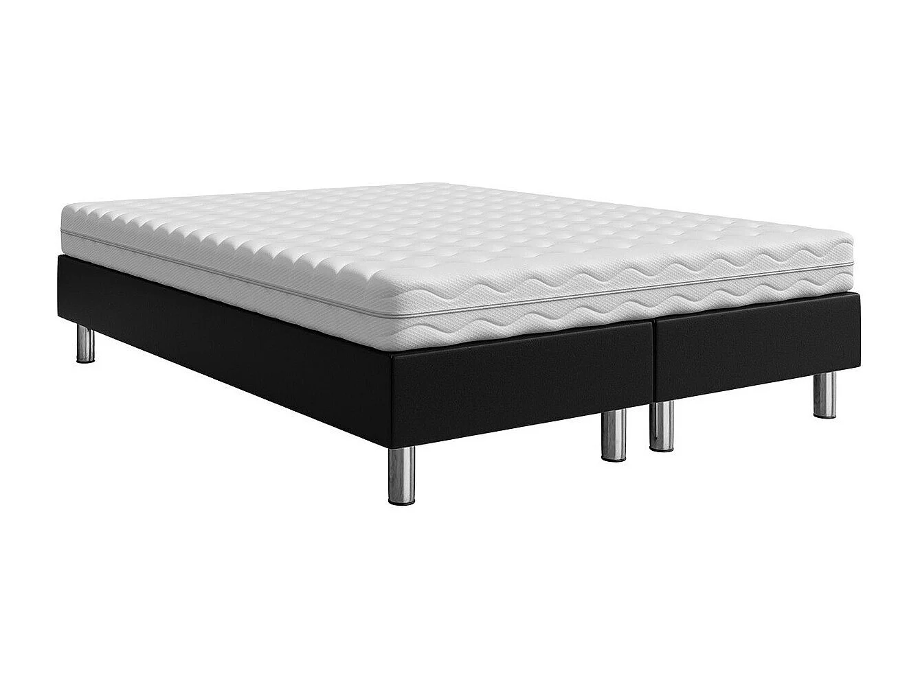 Cama continental Logan 101, Continental, Doble, Negro, 140x200, Cuero ecológico, Somieres