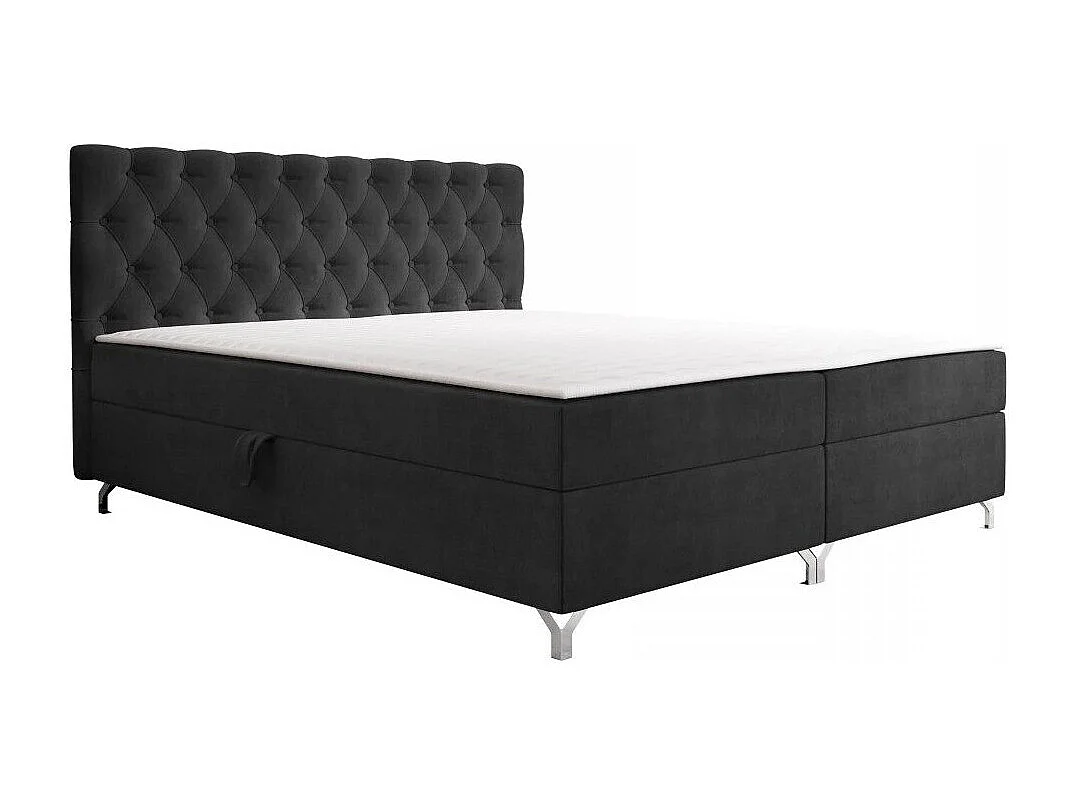 Lit continental Memphis 141, Double, Continental, Noir, 200x200, Sommier à lattes, 206cm