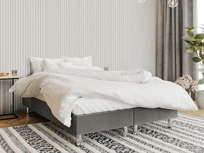 Cama continental Logan 101, Continental, Doble, Gris, 140x200, Tapiz, Somieres, 140x200cm